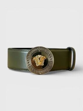 NEW✨ VERSACE La Medusa Calf Leather Belt Olive Black Color